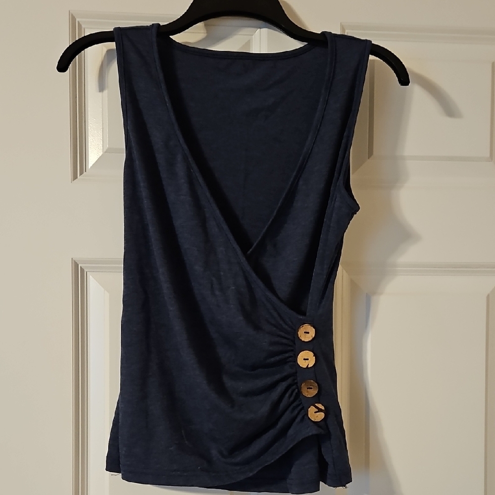 SHEIN Navy Wrap Tank Top with Button Accents